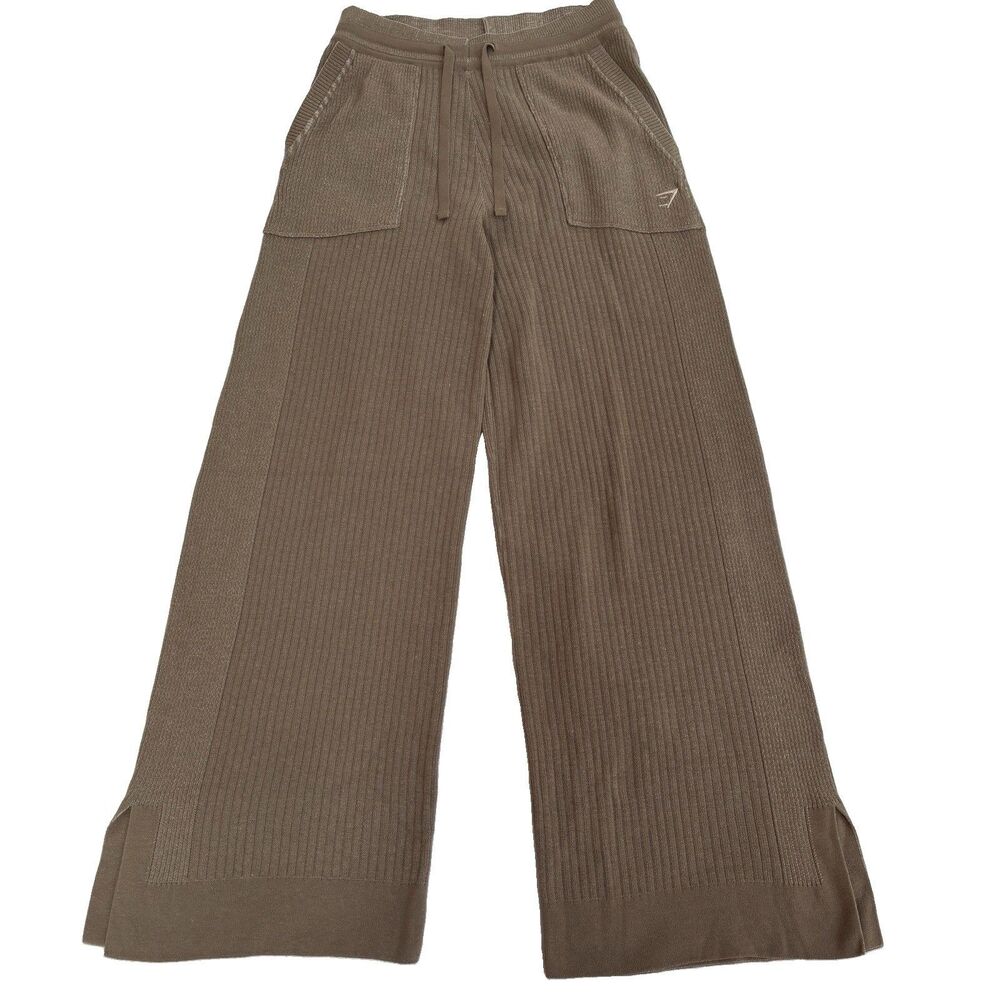 Gymshark Pause Knitwear Wide Leg Light Brown Pants Size S Athleisure Cozy